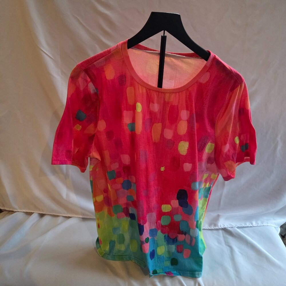 Colorful Abstract Dot Print Short Sleeve Top | Size XL